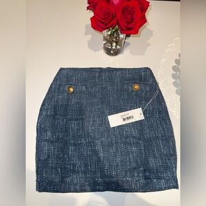 bishop + young Blue Tweed Pencil Skirt with Gold Buttons